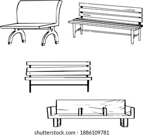 Set of hand drawn vector bench