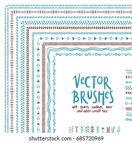 Set of hand drawn vector brushes. All brushes are included in eps file and have starts, endings, inner and outer corners. Perfect for frames.