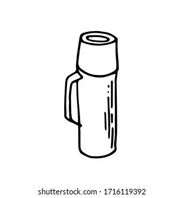 Set of hand drawn vector camping illustranion. Thermos. Suitable for postcards, for backgrounds, flyers, decorations, banners, icons. It can be used as a sample for the designer. Eps 8.