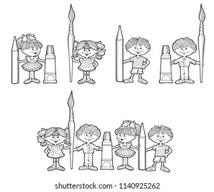Set of hand drawn vector cartoon kids
