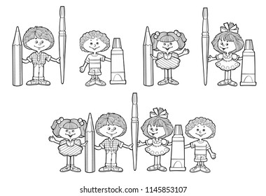 Set of hand drawn vector cartoon kids