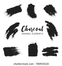 Set of hand drawn vector charcoal stroke and scribble set