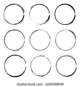 Set of hand drawn vector circle black frame, round border - Grunge style illustration, template, basis design elements