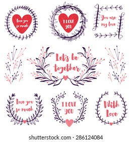 The set of hand drawn vector circular decorative elements for your design. Leaves, swirls, floral elements. Artistic background for special events (weddings, birthdays, celebrations, anniversary).