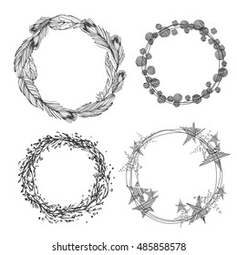 The set of hand drawn vector circular decorative elements  for your design.  Elegant collection for wedding invitations, love and valentine's day greeting cards.