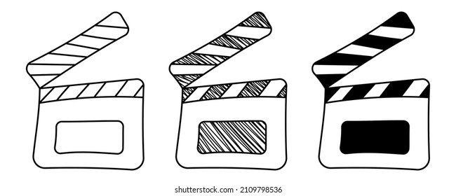 Set of hand drawn vector Clapperboards in doodle cartoon style