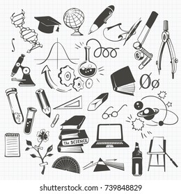 Set of Hand Drawn Vector Contours on the topic of Science, Education and School