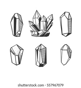 Set With Hand Drawn Vector Crystals And Minerals Isolated On White. 