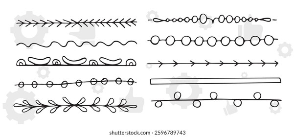 The set of hand drawn vector decorative elements for your design. Leaves, swirls, floral elements, circular frames, borders, dividers.