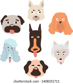 set of hand drawn vector dogs isolated on vhite. portrait of domestic dogs