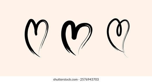 Set of hand drawn vector doodle abstract hearts. Painted unique design elements. Valentine’s Day. Love, emotions, happiness, joy, fun, feelings. For textiles, gift wrap, packaging, banner, blog, card