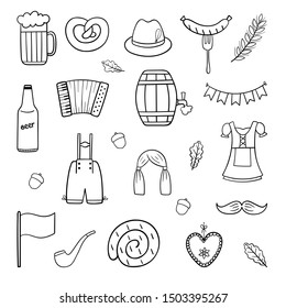 Set of hand drawn vector elemens of Oktoberfest - Vector illustration - Isolated on white