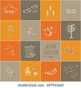 Set of hand drawn vector elements for autumn design. Ideal  for cards, posters, backgrounds.