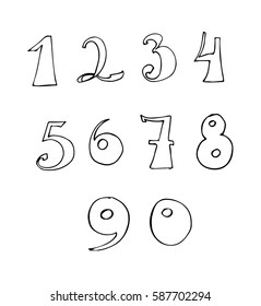 Set of hand drawn vector fat numbers. Isolated on white background.