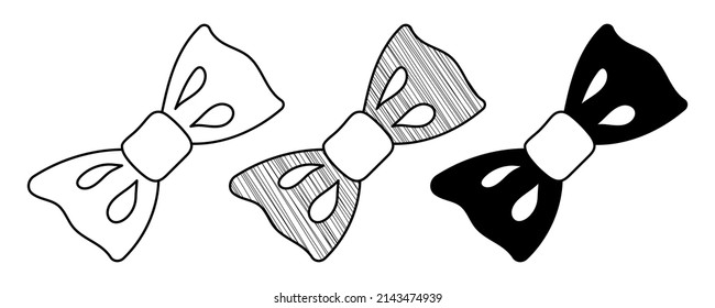 Set of hand drawn vector Filled Bow Tie in a doodle cartoon style