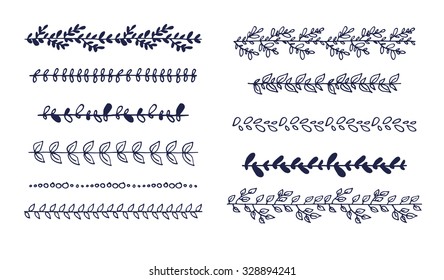 The set of hand drawn vector floral elements. Botanical pattern brushes for your design. 