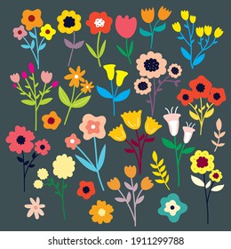 set of hand drawn vector flower spring collection. illustration for sticker, label, tag, gift wrapping paper