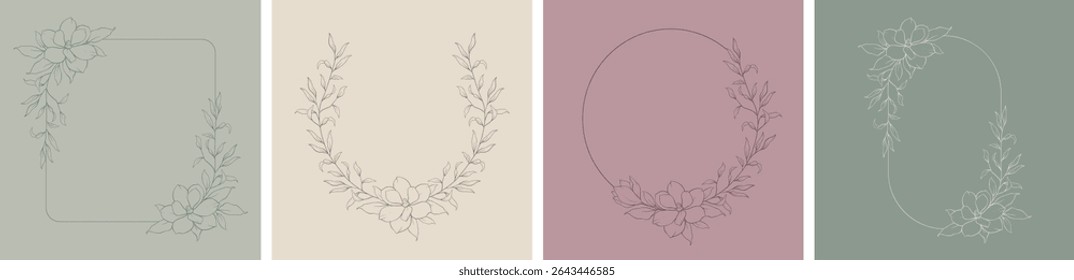 Set of hand drawn vector flowers, tropical leaves, plant, wildflower, rose. eucalyptus. branches. Collection of botanical silhouette element vector. Abstract bouquet in minimalistic flat style