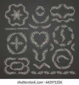 Set of hand drawn vector flowers and branches with leaves. Floral collection. Decorative elements for design. Vintage style