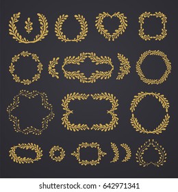 Set of hand drawn vector flowers and branches with leaves. Floral collection. Decorative elements for design. Vintage style