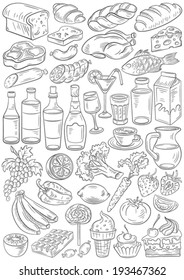 Set of hand drawn vector food and drinks (simple path included)