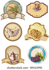 set of hand drawn vector food and drink  labels