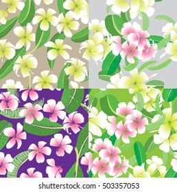 Set hand drawn vector frangipani seamless.