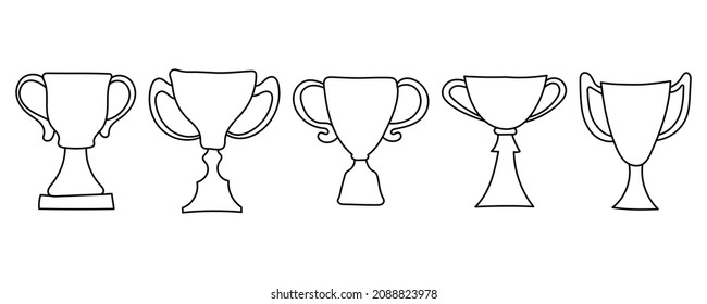Set of hand drawn vector goblets in doodle style on white background.