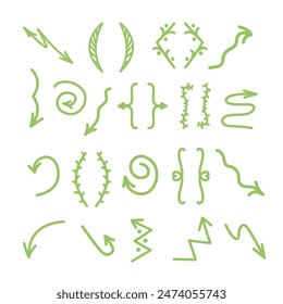 Set of hand drawn vector green arrows set icon. Handdrawn elements for your designs.