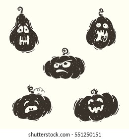 Set of the hand drawn vector grunge halloween pumpkins
