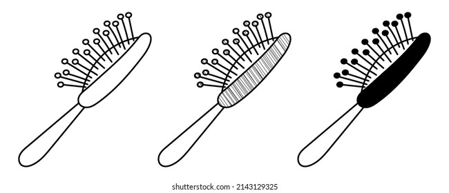 Juego de pincel de pelo dibujado a mano en un estilo de caricatura de doodle