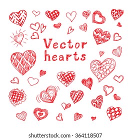 set of hand drawn vector hearts