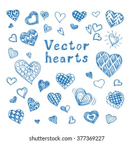 set of hand drawn vector hearts