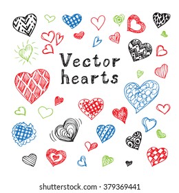 set of hand drawn vector hearts