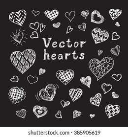 set of hand drawn vector hearts