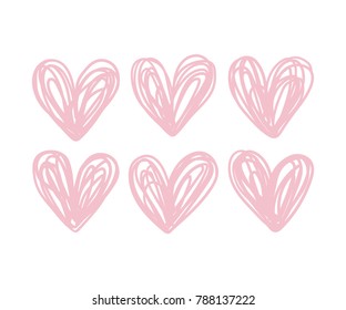 Set of hand drawn vector hearts. Valentine's day or wedding's design element.