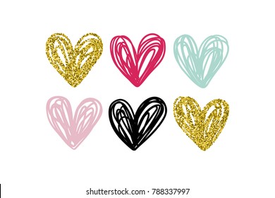 Set of hand drawn vector hearts. Valentine's day or wedding's design element.