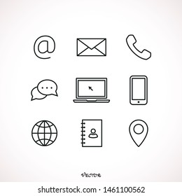 Set Of Hand Drawn Vector Icons Placed On White. Contact Us Concept
Line. 