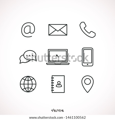 Set of hand drawn vector icons placed on white. Contact us concept
line. 