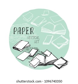 Set of hand drawn vector illustration set of papers and books sign and symbol doodles elements.