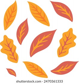 Handgezeichnete Vektorgrafik Blätter. Waldgelbe Blätter und Äste im minimalistischen flachen Stil isoliert auf weiß.	