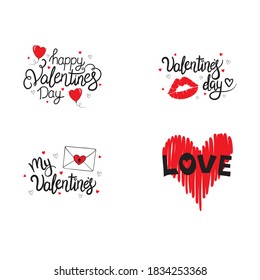Set of hand drawn vector lettering quotes for Valentine's Day. Happy Valentine's Day. I love you.