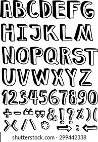 Set of hand drawn vector letters in black color