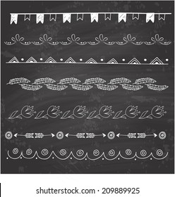 Set hand drawn vector line border. vector