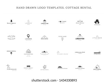 Set of hand drawn vector logo templates. House rental theme. For business identity and branding, for real estate agents and cottages owners.