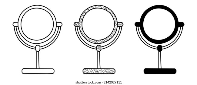 Set of hand drawn vector Makeup Mirror in a doodle cartoon style