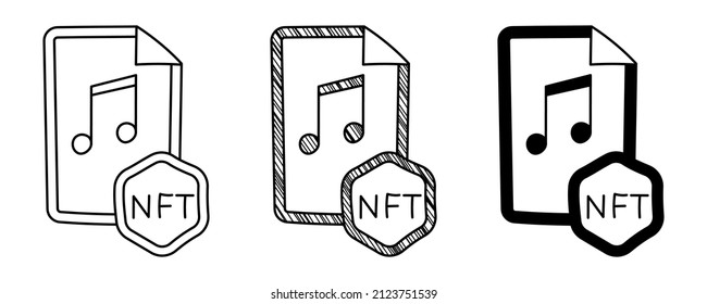 Set of hand drawn vector music NFT in doodle cartoon style
