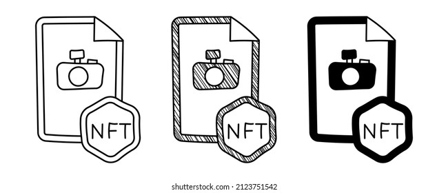 Set handgezeichnete Vektorfotos NFT in einem doodle-Cartoon-Stil