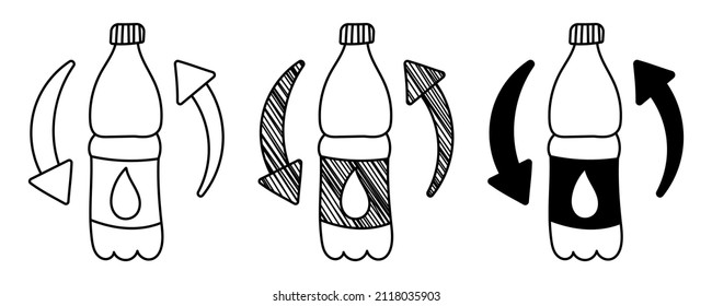 Set of hand drawn vector Plastic bottle in a doodle cartoon style. No Plastic