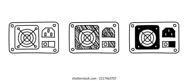 Set of hand drawn vector Power Supply in doodle cartoon style